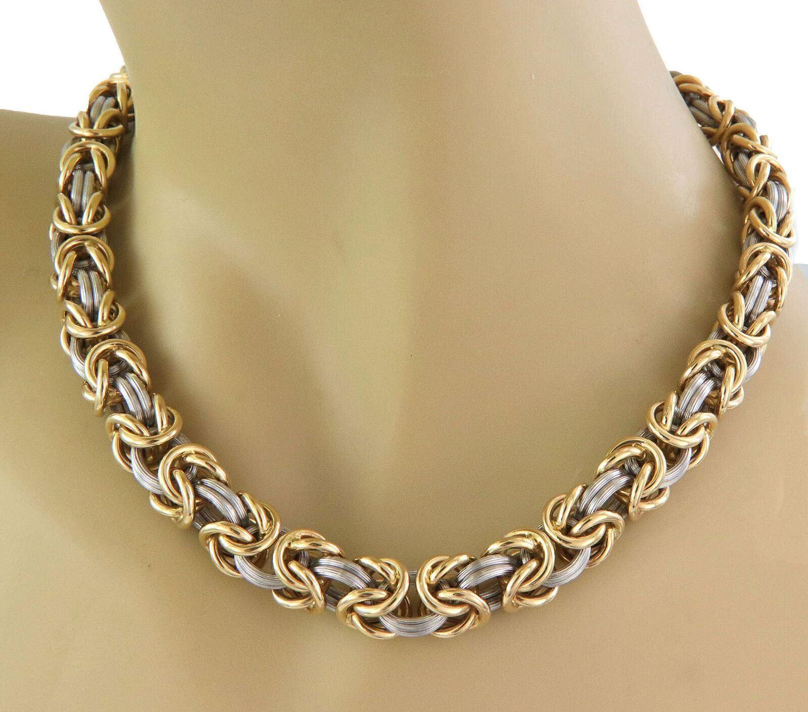 Die Rom Germany 18k Gold & Platin Byzantine Link Necklace ist ein luxuriöses Schmuckstück, das sowohl stilvoll als auch einzigartig ist. Diese mit Präzision gefertigte Halskette mit byzantinischem Gliederdesign besteht aus 950er 18-karätigem