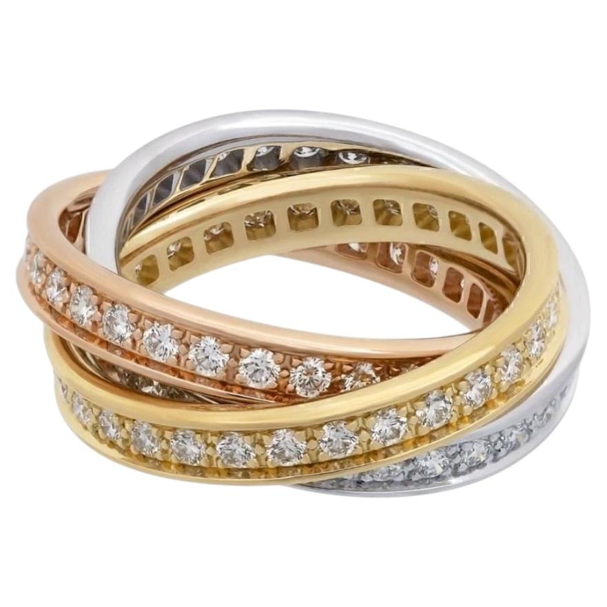 Anillo Cartier Trinity de oro tricolor de 18 quilates con diamantes y certificado. Talla: EE. UU. 5,5; UE 52 en venta