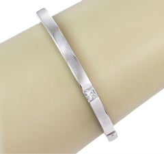 Cartier Tank Princess Cut Diamond 18k White Gold Bangle Bracelet Size 16