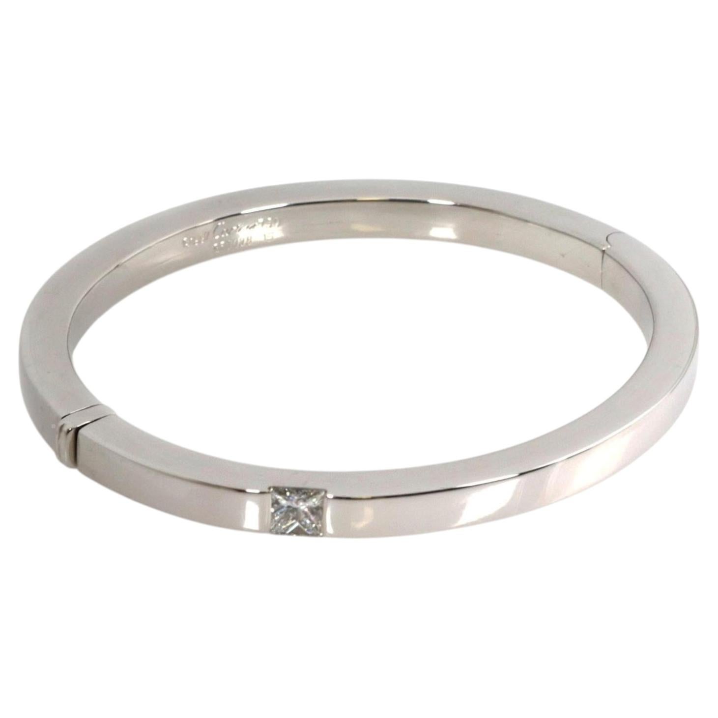 Cartier Tank Princess Cut Diamond 18k White Gold Bangle Bracelet Size 16 For Sale