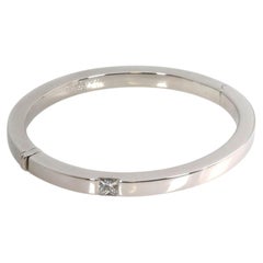 Cartier Tank Princess Cut Diamond 18k White Gold Bangle Bracelet Size 16