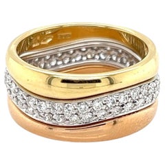 Cartier Love Me Pavé Diamond 18k Tri-Gold Three Band Ring w/Papers Size US 5