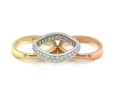 Cartier Love Me Pavé Diamond 18k Tri-Gold Three Band Ring w/Papers Size US 5