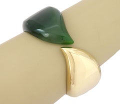Tiffany & Co. Peretti Green Nephrite Jade 18k Yellow Gold Feather Cuff Bracelet