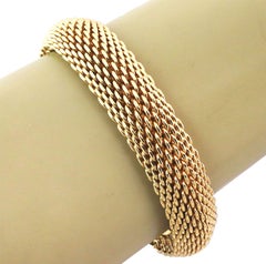 Tiffany & Co. Somerset 18k Yellow Gold 15mm Wide Mesh Flex Bracelet