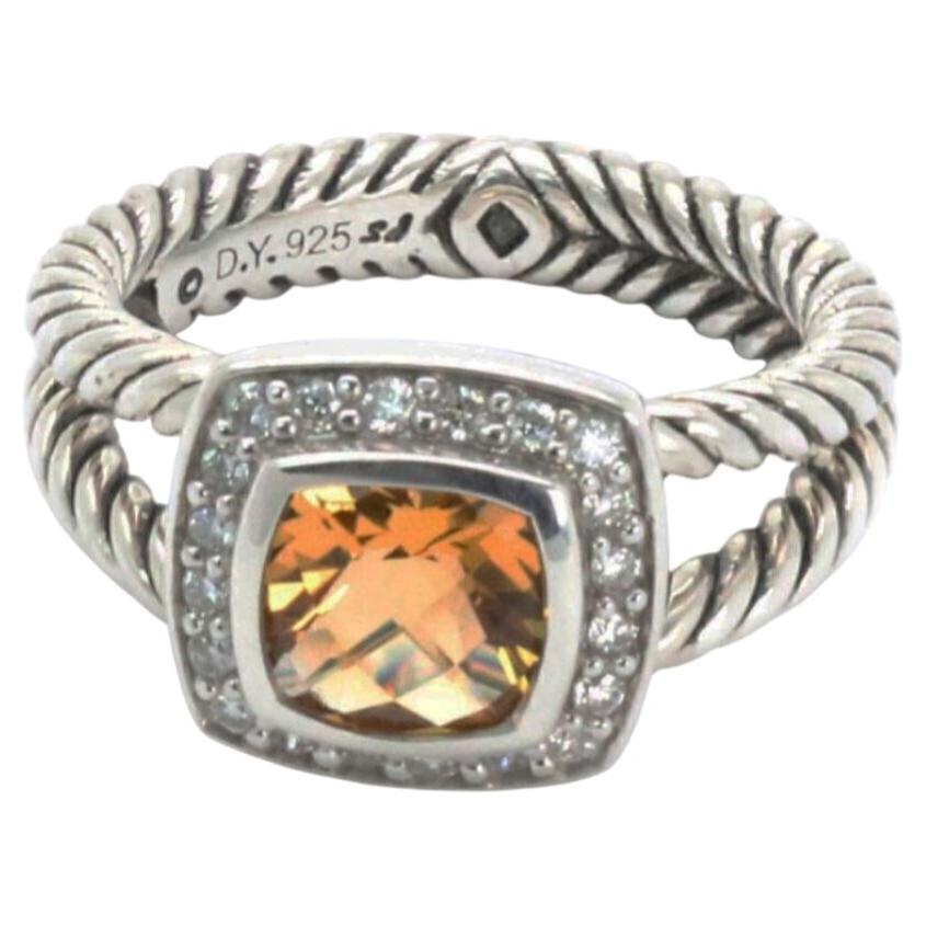 David Yurman Petite Albion Diamond Citrine Sterling Silver Ring Size 6