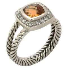David Yurman Petite Albion Diamond Citrine Sterling Silver Ring Size 6