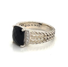 David Yurman Petite Wheaton Onyx Diamond Sterling Silver Ring Size 7