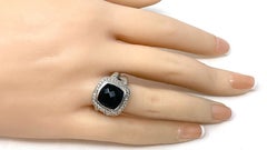 David Yurman Albion Diamond Onyx Sterling Silver Halo Cable Ring Size 5.5