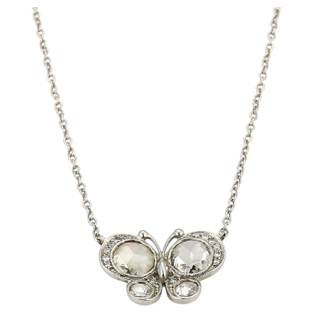 Tiffany & Co. Collana con ciondolo a farfalla in platino con diamanti incastonati, 16"