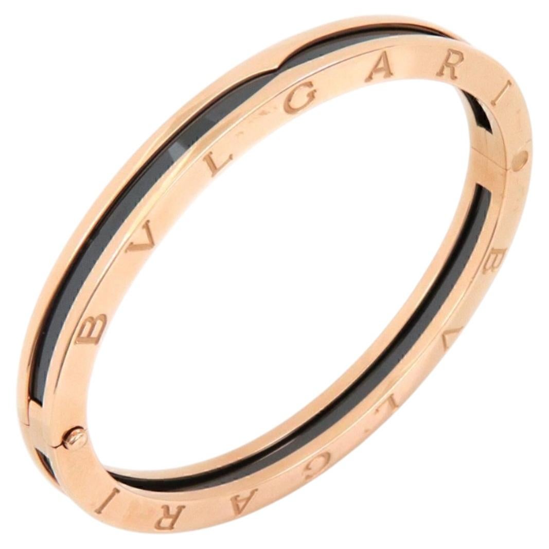 Bvlgari B.zero1 Black Ceramic & 18k Rose Gold Hinged Bangle Bracelet 56 gr. For Sale