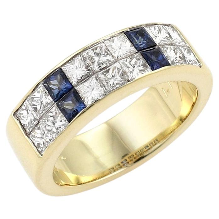 Tiffany & Co. Princess Cut Diamond Sapphire 18k Yellow Gold Ring w/Box Size 5 For Sale