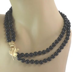 Tiffany & Co. Onyx Bead Oak Leaf Enhancer 18k Yellow Gold Necklace