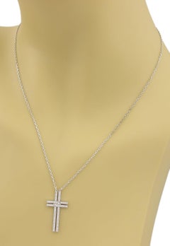 Cartier Diamond Cross 18k White Gold Pendant Necklace w/Paper 17"