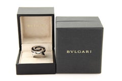 Bvlgari Onyx Spinning Optical 18k White Gold Steel Ring with Box Size 5.5