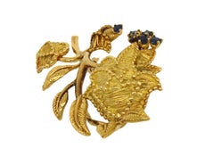 Tiffany & Co. Sapphire Floral Leaf 18k Yellow Gold Estate Brooch