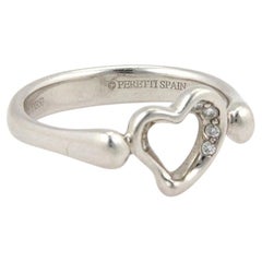 Tiffany & Co. Elsa Peretti Platinum Diamond Open Heart Ring Size 5