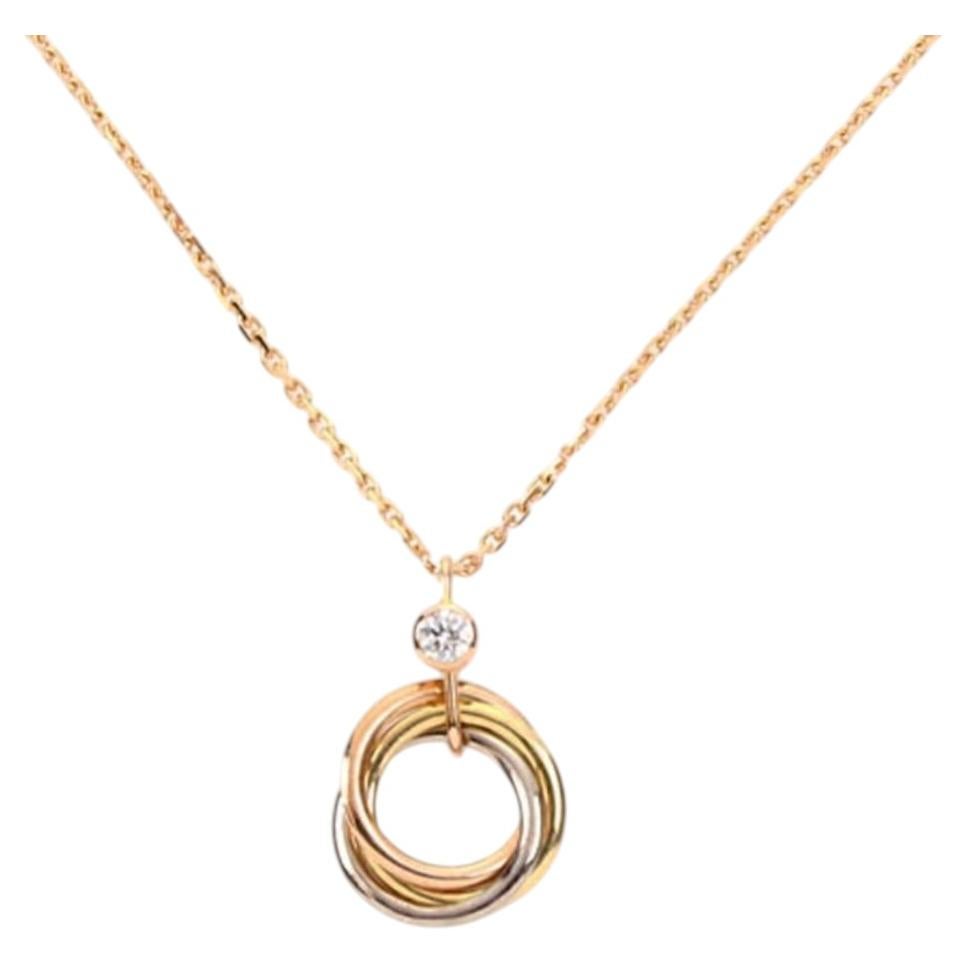 Cartier Trinity Diamond 18k Tri-Color Gold Pendant Necklace w/Cert 15–15.75"