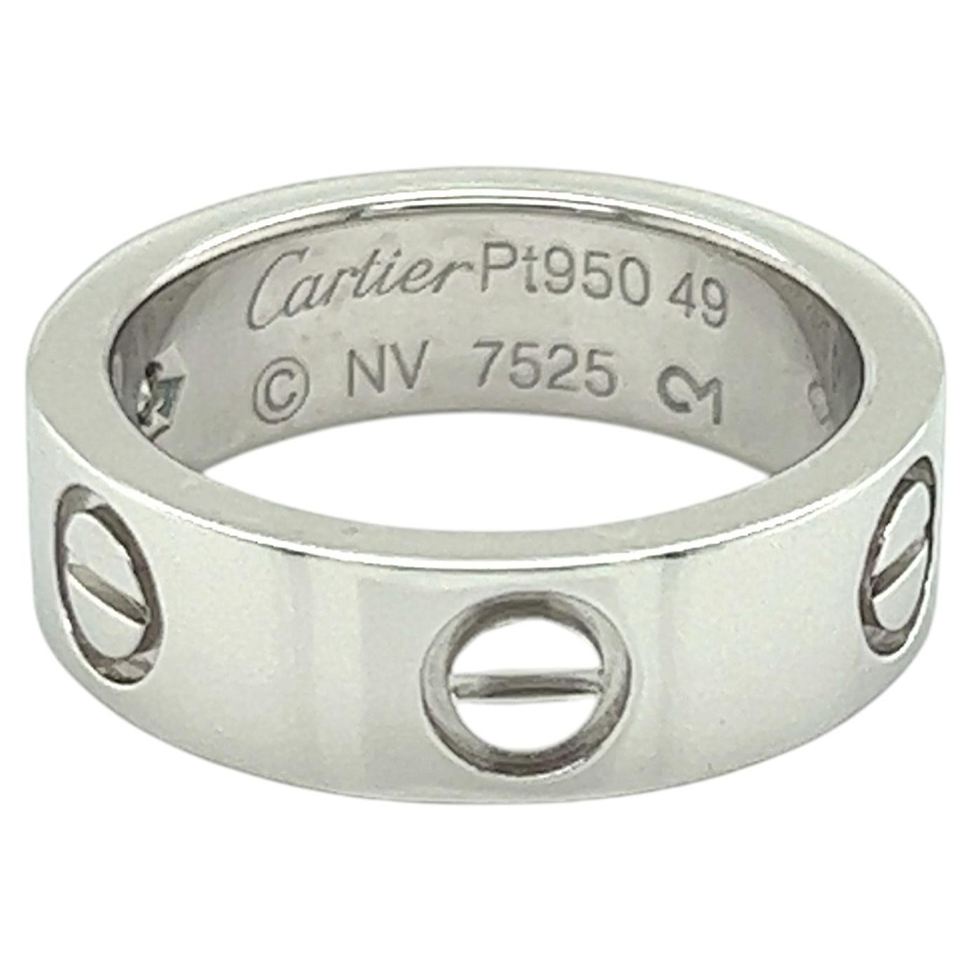 Cartier Love Diamond Platinum 5.5mm Band Ring Size US 4.5 EU 49 For Sale
