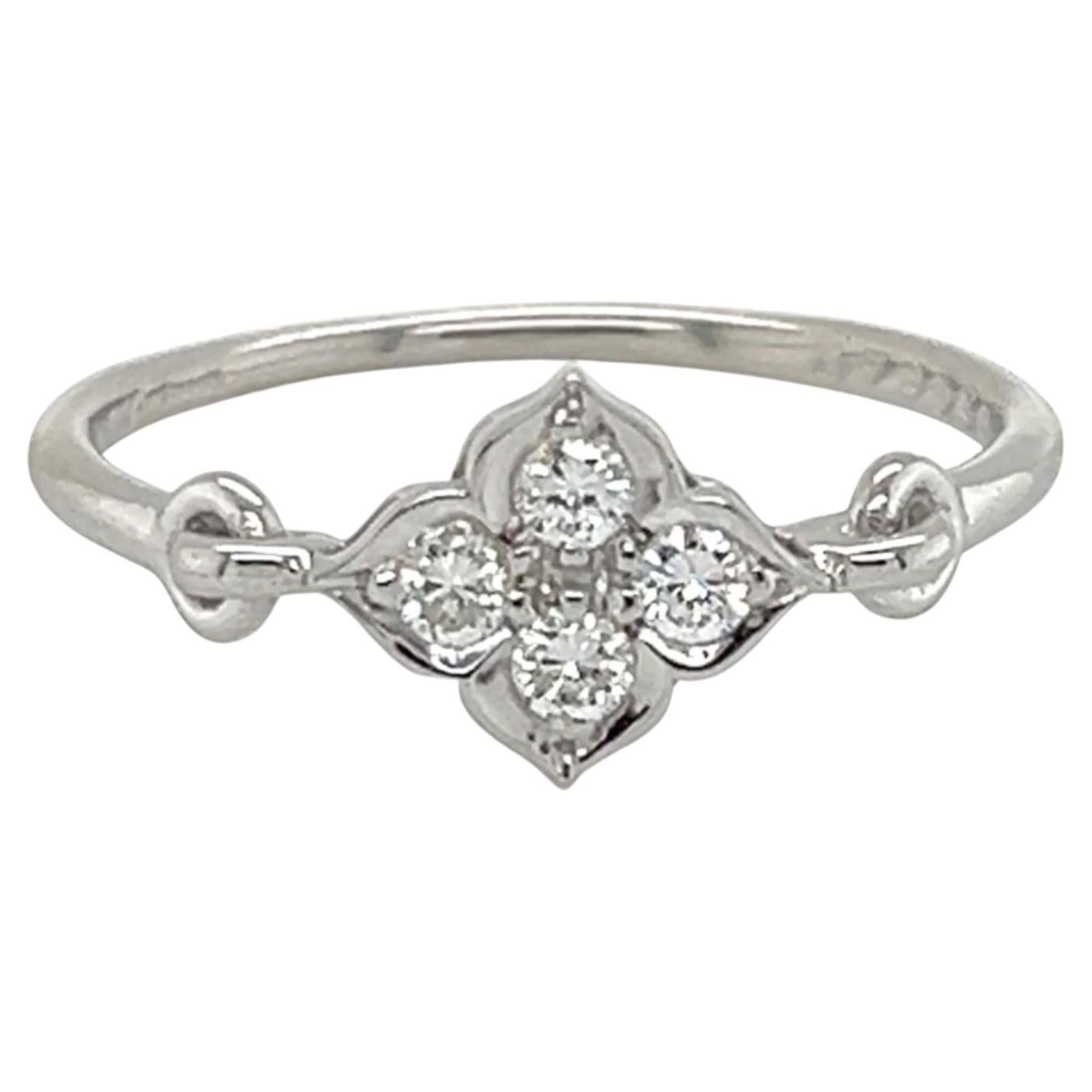 Cartier Hindu 18k White Gold & Diamond Floral Ring w/Cert Size US 5 EU 50 For Sale