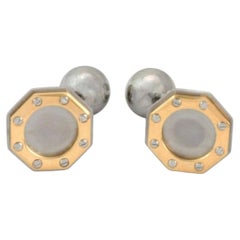 Cartier Santos 18k Gold Steel Octagonal Screw Motif Ball Stud Cufflinks