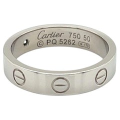 Cartier Love Mini Diamond 18k White Gold Band Ring w/Cert Size US 5 EU 50