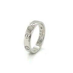 Cartier Mini LOVE Diamond 18k White Gold Band Ring w/Cert Size US 5.5 EU 51