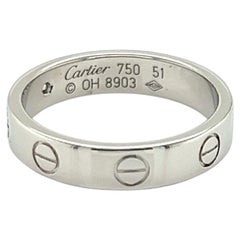 Cartier Mini LOVE Diamond 18k White Gold Band Ring w/Cert Size US 5.5 EU 51