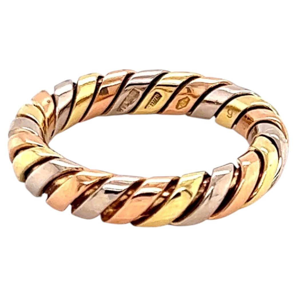 Bvlgari Tubogas Tri-Color 18k Gold Band Ring Size 6.5 For Sale