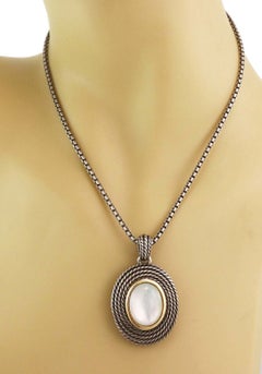 David Yurman Mother of Pearl Sterling Silver & 14k Gold Pendant Necklace 16"