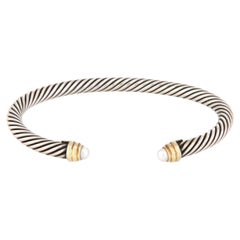Pulsera tipo brazalete de David Yurman con perlas, plata de ley y oro de 14k, de 5 mm de grosor, 6,5"