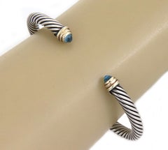 David Yurman Cable Classic Blue Topaz Sterling Silver & 14k Gold Bracelet 6.25"