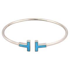 Tiffany & Co. Tiffany T Turquoise 18k White Gold Wire Cuff Bracelet 6.5"
