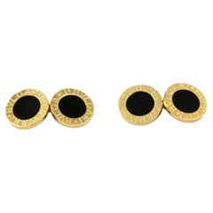 Bvlgari Onyx 18k Yellow Gold Double Circle Chain Cufflinks