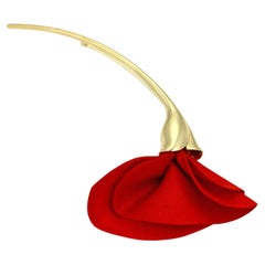 Tiffany & Co. Elsa Peretti Amapola 18k Yellow Gold & Red Silk Poppy Brooch