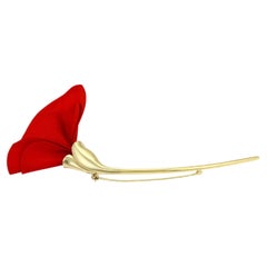 Tiffany & Co. Elsa Peretti Amapola 18k Yellow Gold & Red Silk Poppy Brooch