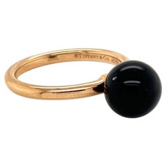 Tiffany & Co. HardWear Black Onyx 18k Rose Gold Solitaire Ring Size 4