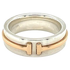 Tiffany & Co. T Two Sterling Silver 18k Rose Gold Narrow Ring Size 4.5