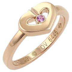 Cartier C Hearts Pink Sapphire 18k Rose Gold Ring w/Papers Size US 4.5 / EU 49