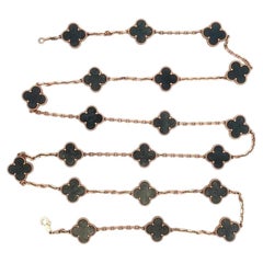 Van Cleef & Arpels Alhambra Obsidian 18k Rose Gold 20 Motif Necklace w/Cert 34"