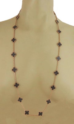 Van Cleef & Arpels Alhambra Obsidian 18k Rose Gold 20 Motif Necklace w/Cert 34"