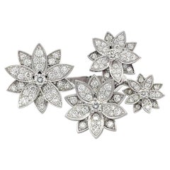 Van Cleef & Arpels Lotus 4 Flowers Diamond 18k White Gold Between Finger Ring