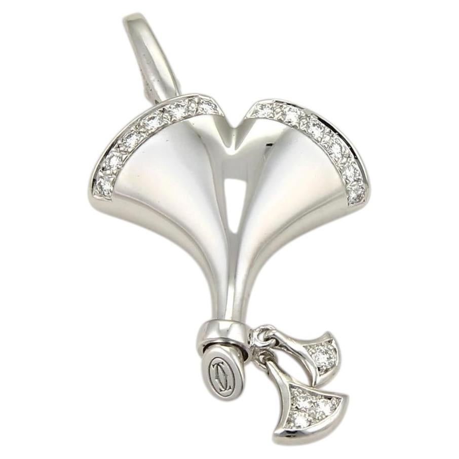 Cartier Ginkgo Diamond 18k White Gold Leaf Charm Pendant w/Paper