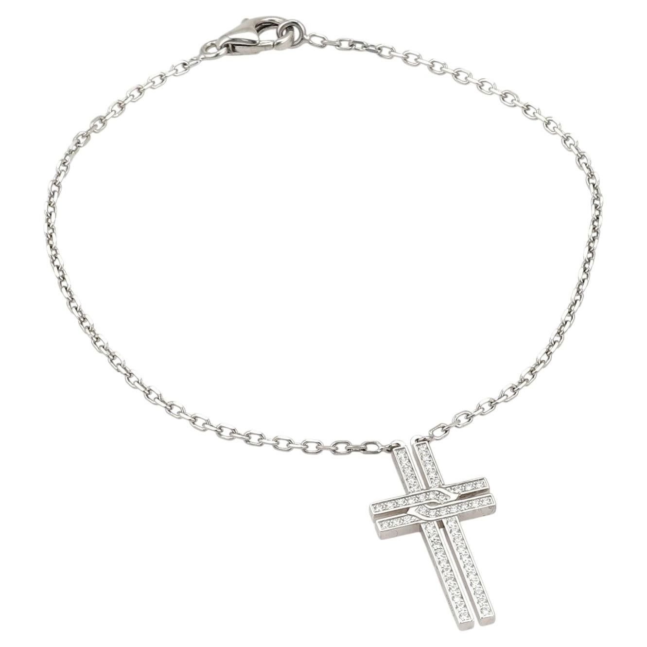 Cartier Diamond 18k White Gold Dangle Cross Charm Bracelet w/Paper 7"