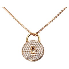 Tiffany & Co. Diamond Round Padlock 18k Rose Gold Classic Pendant Necklace 16"