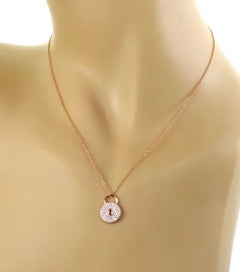 Tiffany & Co. Diamond Round Padlock 18k Rose Gold Classic Pendant Necklace 16"