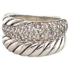 David Yurman Pavé Diamond Sterling Silver Double Row Cable Band Ring Size 5