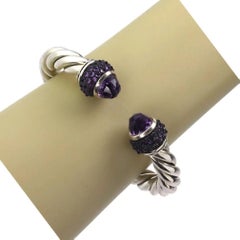David Yurman Amethyst Sterling Silver Cable Cuff Bracelet 6.5"