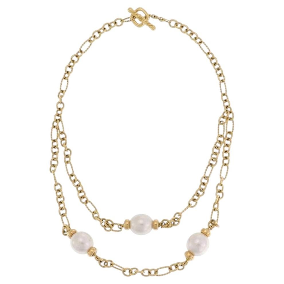 David Yurman Madison Pearl 18k Yellow Gold Double Chain Necklace 16" For Sale