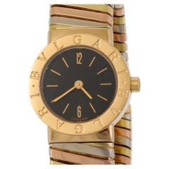 Bvlgari Tubogas 18k Tri-Color Gold Flex Cuff Quartz Watch 5.5"